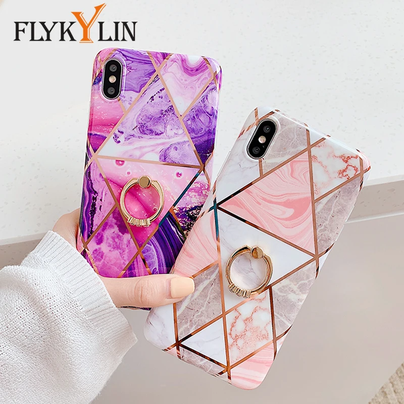 Чехол FLYKYLIN с кольцом подставкой для Samsung Galaxy A51 Модный чехол мраморным покрытием
