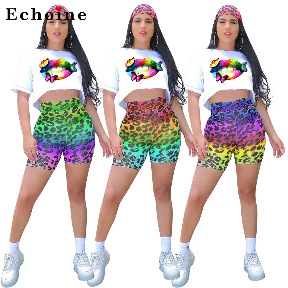 Женский Повседневный костюм с леопардовым принтом губ лоскутный укороченный топ