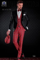 jeltonewin italian black jacket plaid vest pant wedding tuxedos shawl lapel slim fit formal men suits for wedding custom made