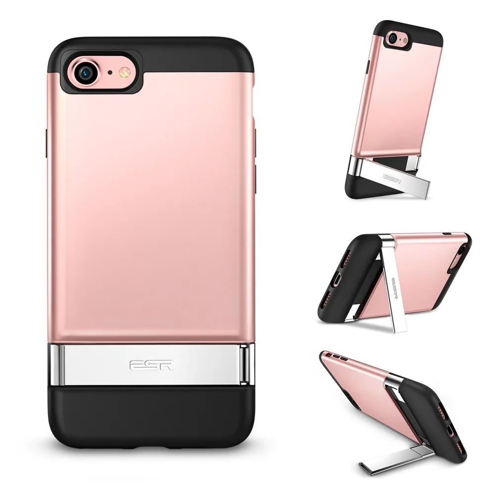 Rose Gold Чехол для iPhone X ESR, металлический чехол с подставкой, вертикальная и горизонтальная подставка, Жесткий Чехол-бампер из поликарбоната для iPhone 7, 8 Plus, Fundas Coque - Цвет: Rose Gold