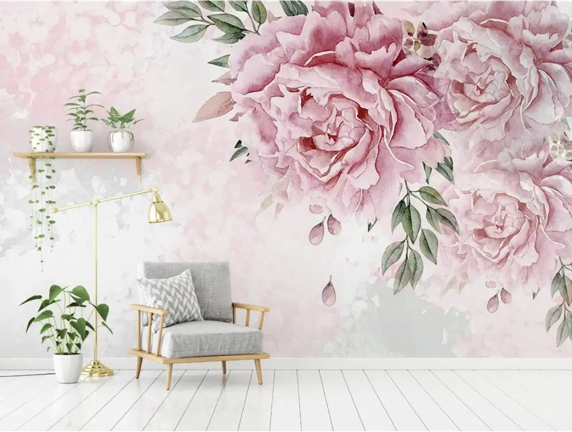 Watercolor Pink Flower Photo Wallpaper for Living Room Bedroom Hand Painting Floral Wall Murals Paper 3d Luxury Home Decor | Обустройство