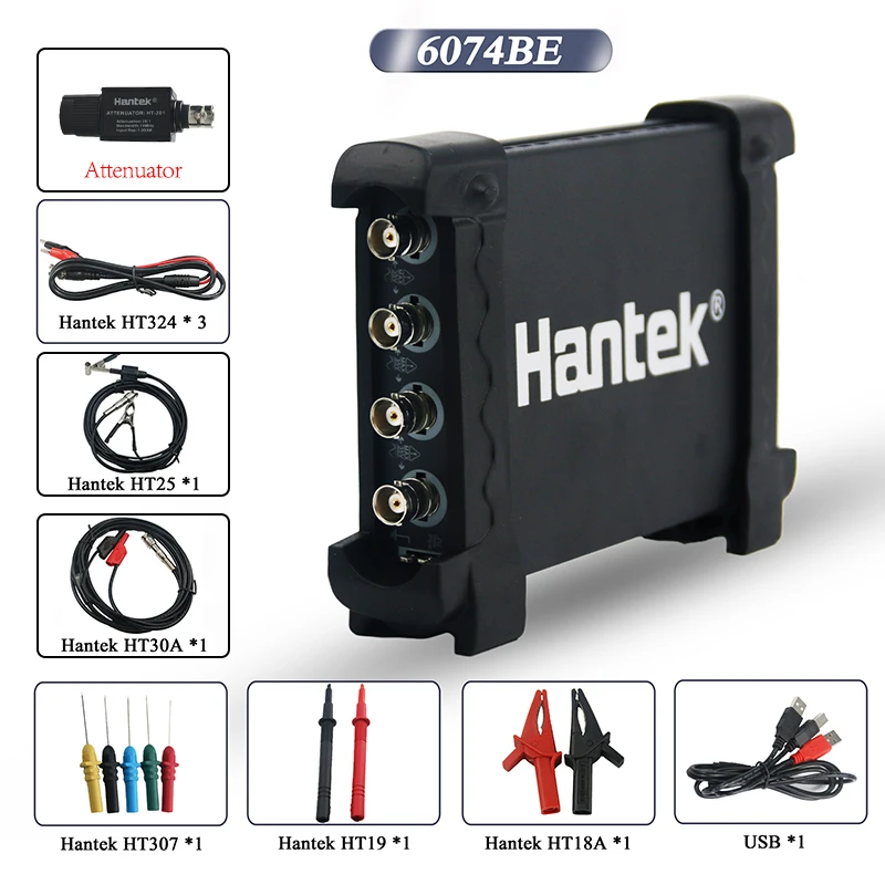 Портативный осциллограф Hantek 6074BE & HT201 USB 4 канала 70 МГц широкая полоса поддержка