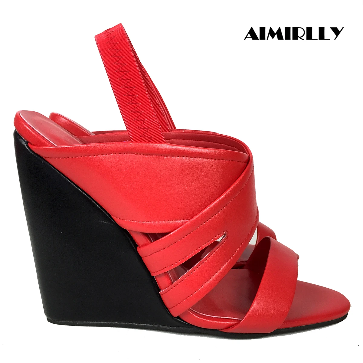

Fashion Women's Shoes High Heels Wedges Sandals Back Strap in Black & Red Slipper Summer Comfort Casual Footwear