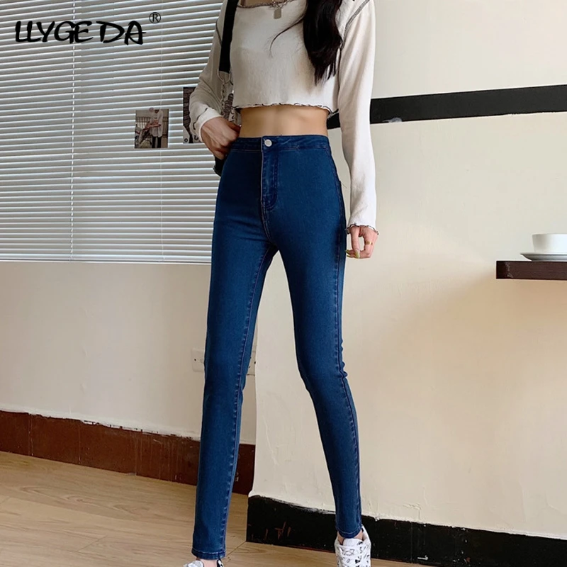 

Streetwear High Waist Jean Women Sheath Pencil Pants For Women 2021 Spring New Fashion Denim Skinny Casual Trousers For Female