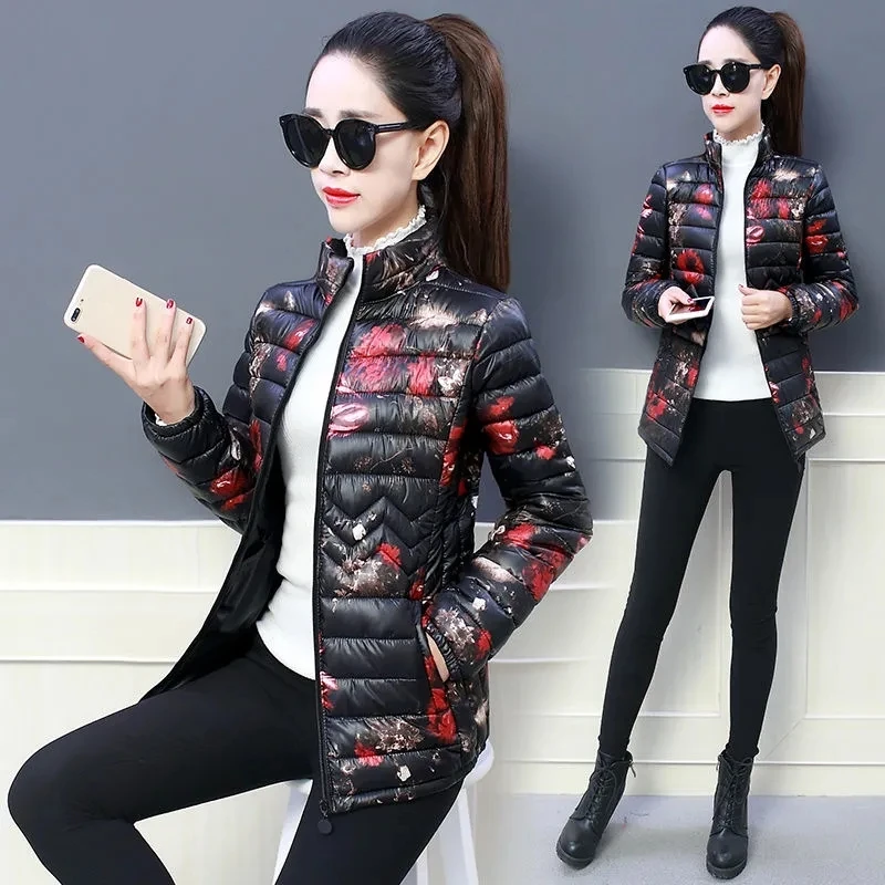

Print Down Cotton Coat Women's Short 2021 New Middle-Aged Elderly Mothers Wear Stand-Up Collar Color Winter Coat Women Jackets