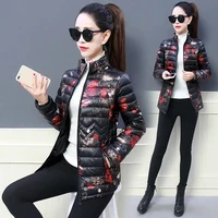 print down cotton coat womens short 2021 new middle aged elderly mothers wear stand up collar color winter coat women jackets
