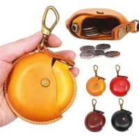 money bag case keychain purse pocket genuine leather coin purse men women vintage handmade round creative storage
