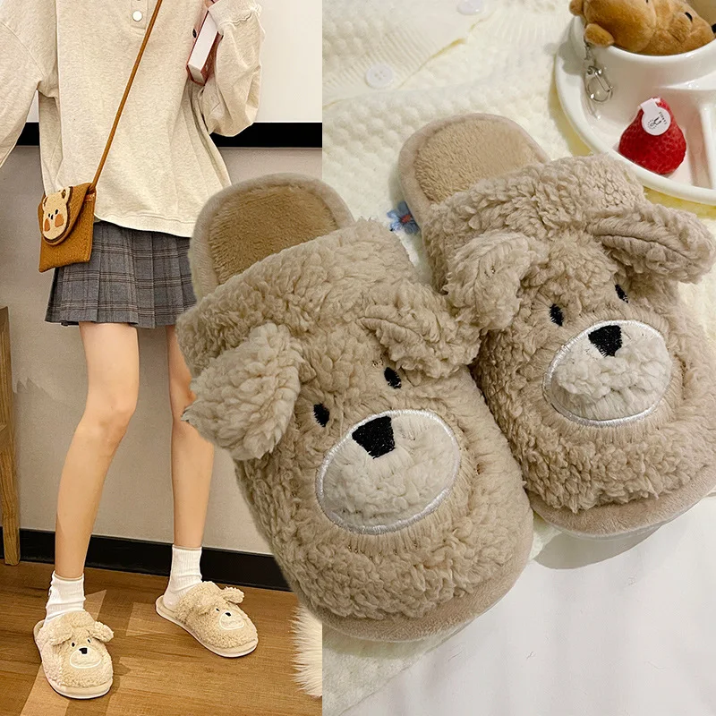 

Home Slippers Women's Fur Shoes Flock Slides Cover Toe Fashion Pantofle Rubber Flip Flops Massage Plush Flat Luxury 2021