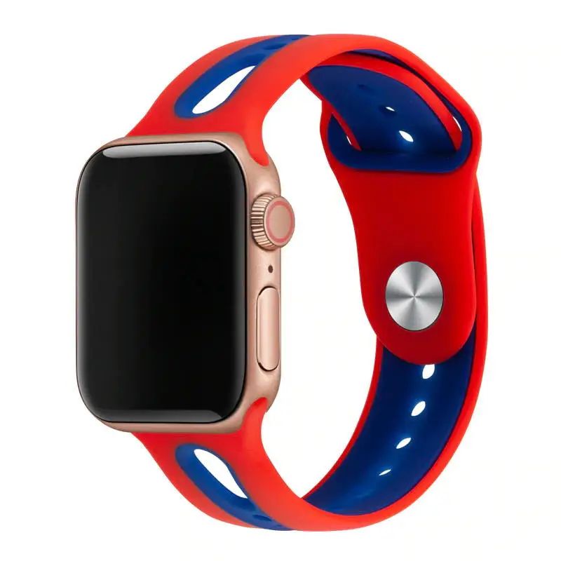Силиконовый ремешок для apple watch band 44 мм 40 мм наручных часов iWatch, ремешок 38 мм 42 мм дышащий спортивный ремешок Браслет apple watch 5 4 3 2 1 - Цвет ремешка: red blue