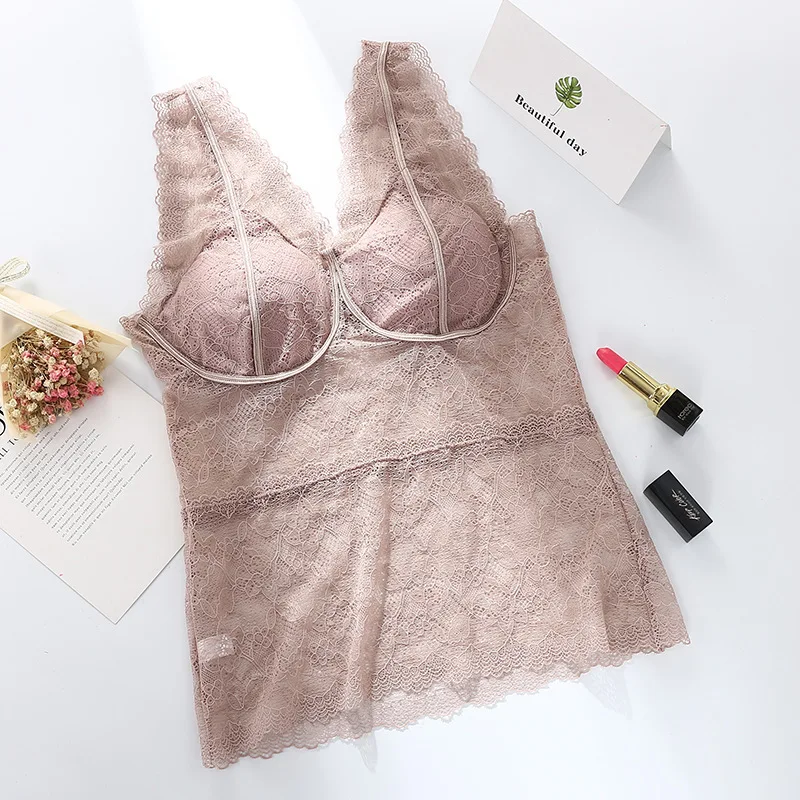 

Sexy Lace Sling Tight-fitting V-neck Camisole Push Up Padded Backless Bralette Top