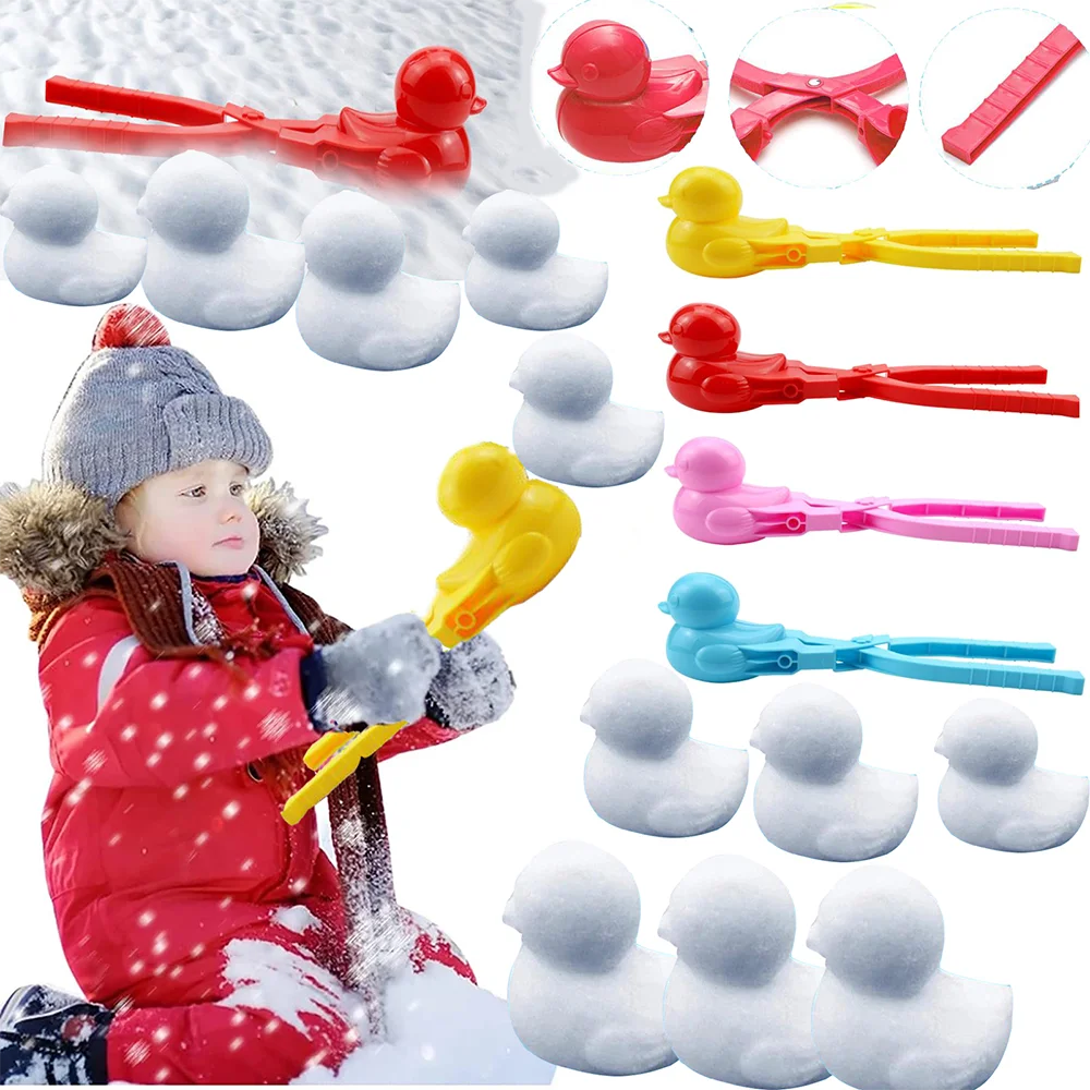 

4pcs Snowball Makers Duck Shape Snow Ball Clips with Handle Winter Toy Plastic Snowball Tools for Kids Snow Ball Fights Supplies