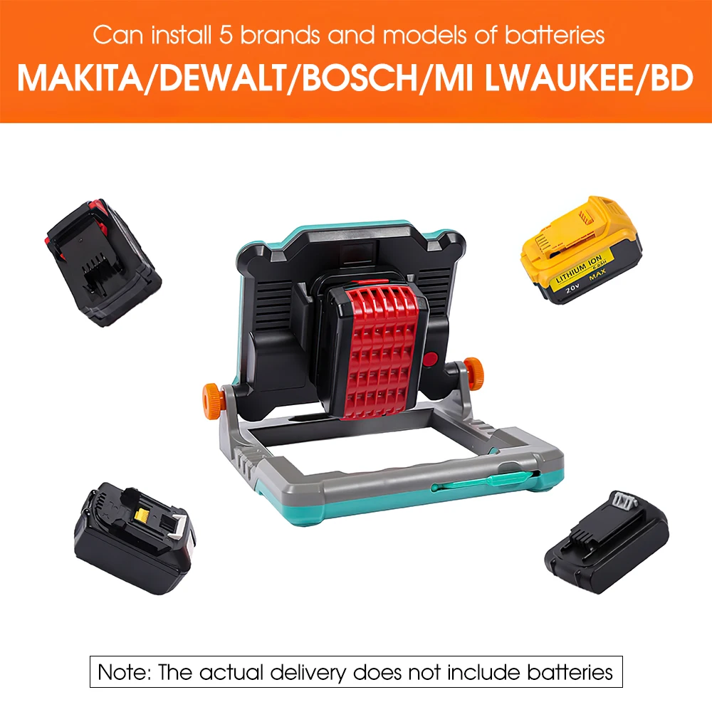 구매 Makita DeWalt Milwaukee Bosch 18V 20V 리튬 이온 배터리 용 배터리 공급 LED 작업 조명, 야외 캠핑 투광 조명