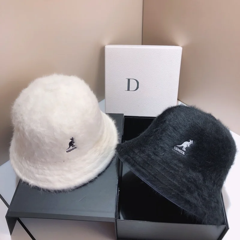 

Rabbit Fur Fluffy Bucket Hats Designer Luxury Winter Kangaroo Embroidery Brand Dome Candy Color Cap Women Fisherman Hat Bonnet