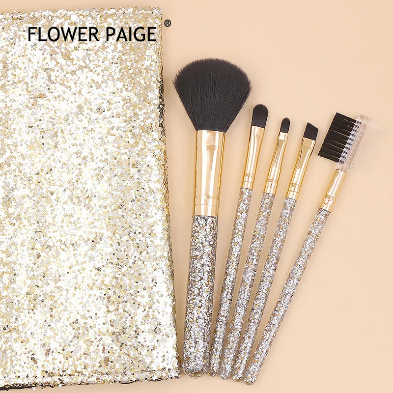 

FLOWER PAIGE 5pcs Makeup Brush Set For Powder Liquid Cream Cosmetics Portable Blush Eyebrow Concealer Brushes with bag