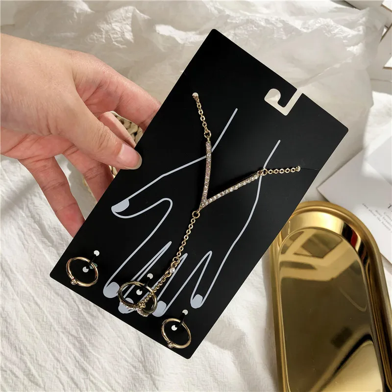 Браслет кольцо с большим V образным кристаллом для женщин звеньевая цепочка