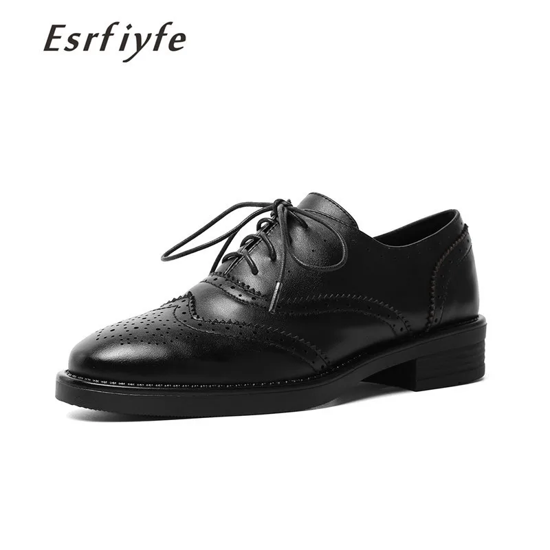 

ESRFIYFE/Новинка 2020 года; стильная женская обувь; сезон весна-осень; Туфли-оксфорды с круглым носком; женская обувь из натуральной кожи; обувь ...