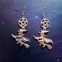 big witch and pentagram earrings pentacle earrings witch earrings wicca jewellery pagan jewelry handmade earrings