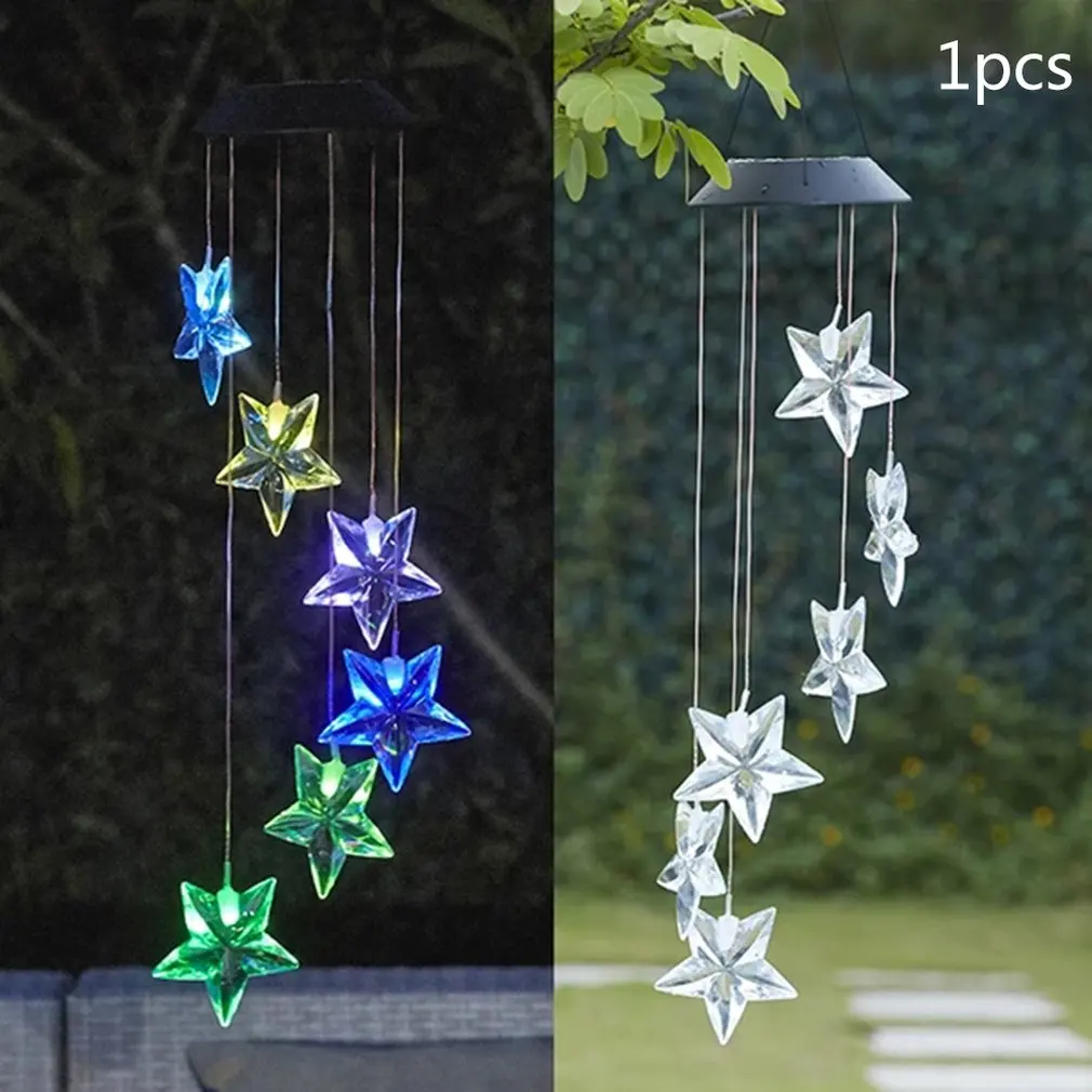 Led Solar-Powered Star Lights Solar Wind Chime Light Transparent Hummingbird Color Colourful | Лампы и освещение
