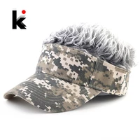 fashion baseball cap with fake hair summer mens outdoor camouflage visor hat women adjustable sunshade snapback wig top caps