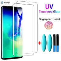 2pcs uv tempered glass for samsung galaxy s20 s21 plus ultra s10 s9 s8 plus s7 edge galaxy note 20 ultra 10 9 8 full glued glass