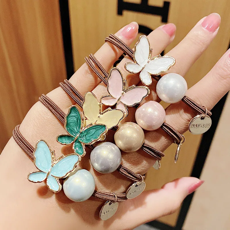 Резинки для волос женские милые эластичные цветные заколки бабочки из сплава