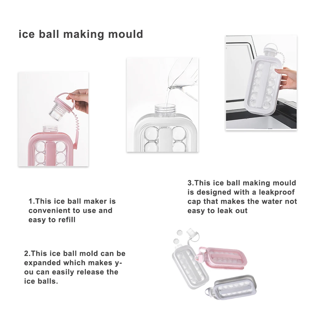 

Ice Ball Mold 2-in-1 Ice Cube Maker Water Bottle Ball Making Mould with Leakproof Cap DIY Iattice Kettle Ice Making Magic Tool