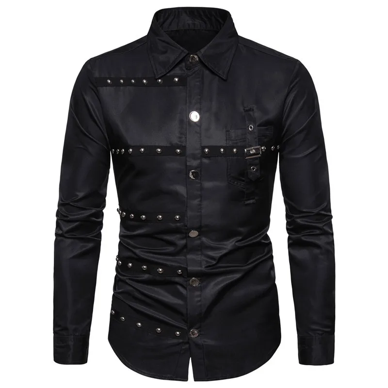 

J-Jay Brand 2021 Hot Style Male Shirt Gothic Style Rivet Decoration Trend Fashion Lapel Slim High-quality Long-sleeved Shirts