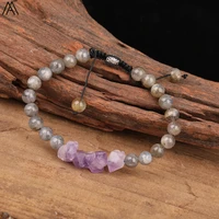 natural amethysts quartz nugget chip point beads 8mm labradorite stone beads cord knotted handmade adjustable bracelet n0365amac