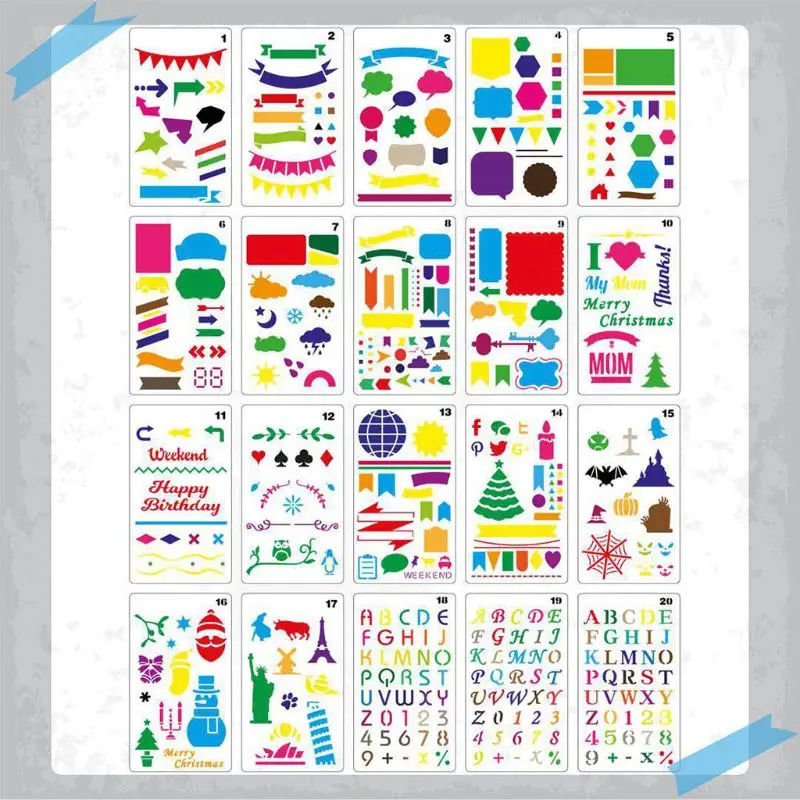 

20pcs/set Journal Drawing Template Stencil Painting Embossing Scrapbooking DIY Diary Decorative Art Craft