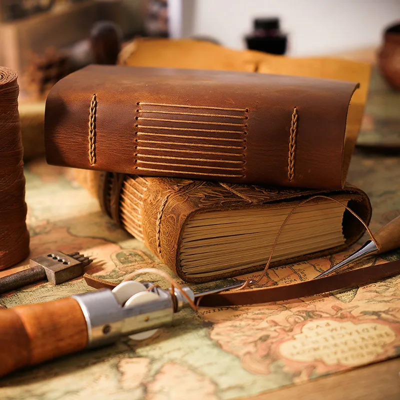 

400P Genuine Leather Notebook 165mm*115mm*40mm Blank Paper Sketchbook Hand Made Band Notebook Diary High Quality Free Shipping