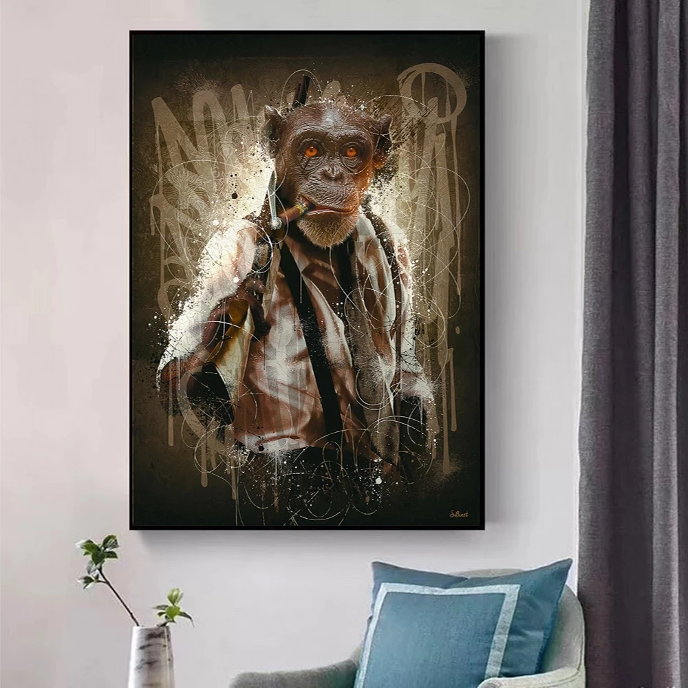Животные граффити плакаты и принты курительная обезьяна холст живопись гостиная