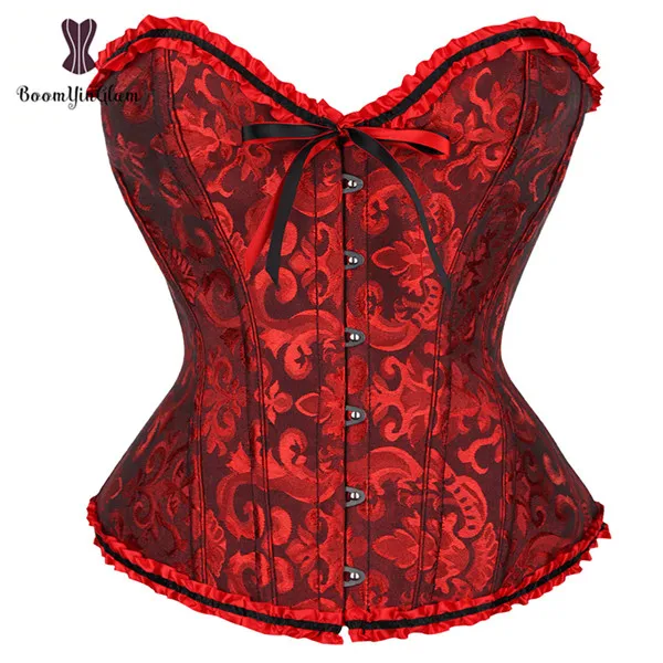 Black Red Винтажное Корректирующее белье для тренировок, корсет, плиссированный триммер, корсеты на шнуровке, корсеты и бюстье с стринги 810 - Цвет: Black Red