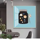 Декоративная картина, современный минималистский мультфильм, космонавт, настенный плакат, морской берег, картины для декора гостиной