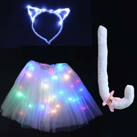 women girl kids led glowing light tutu skirts clothing party ear headband tail cat costume christmas wedding festival