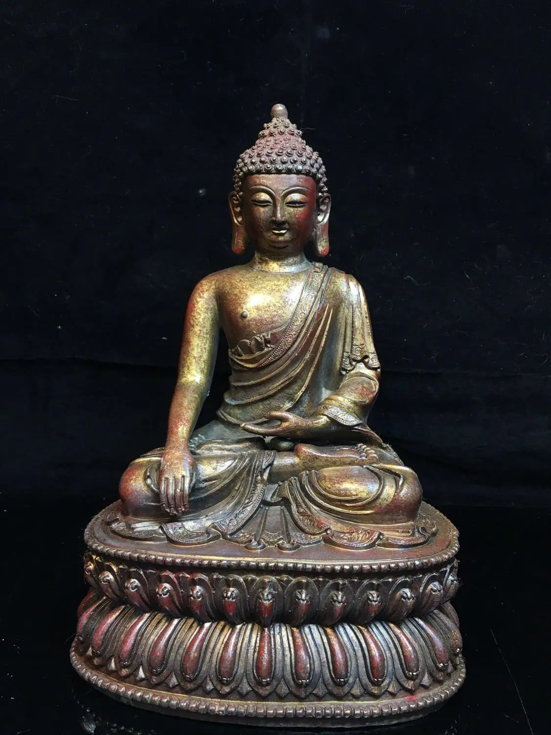 

Home Decor 9" Tibet Buddhism Temple Old Bronze Cinnabars Shakyamuni Buddha Statue Great Buddha Tathagata Amitabha statue