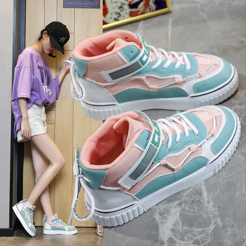 

New fashion outdoor high-top casual sports women's shoes high-top canvas shoes versatile student sports board shoes flat shoes