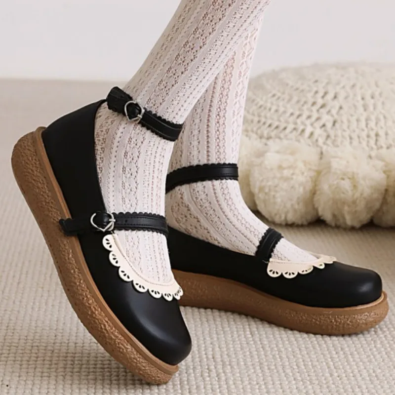 

Fanyuan Ankle Strap Buckle Microfiber Platform Shallow Women Shoes Wedges Round Toe Lolita Style Female Pumps Big Size 34-43