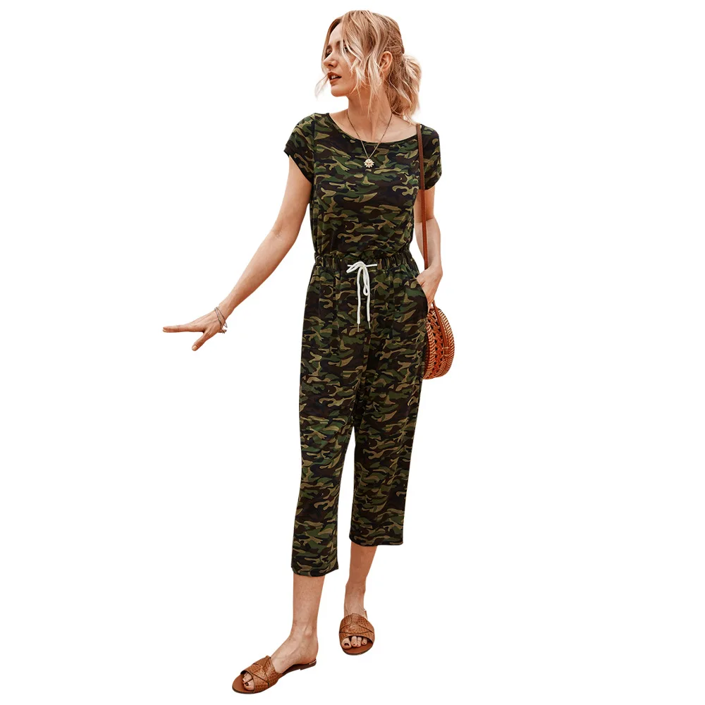 Комбинезон женский Камуфляжный с коротким рукавом повседневный ромпер принтом