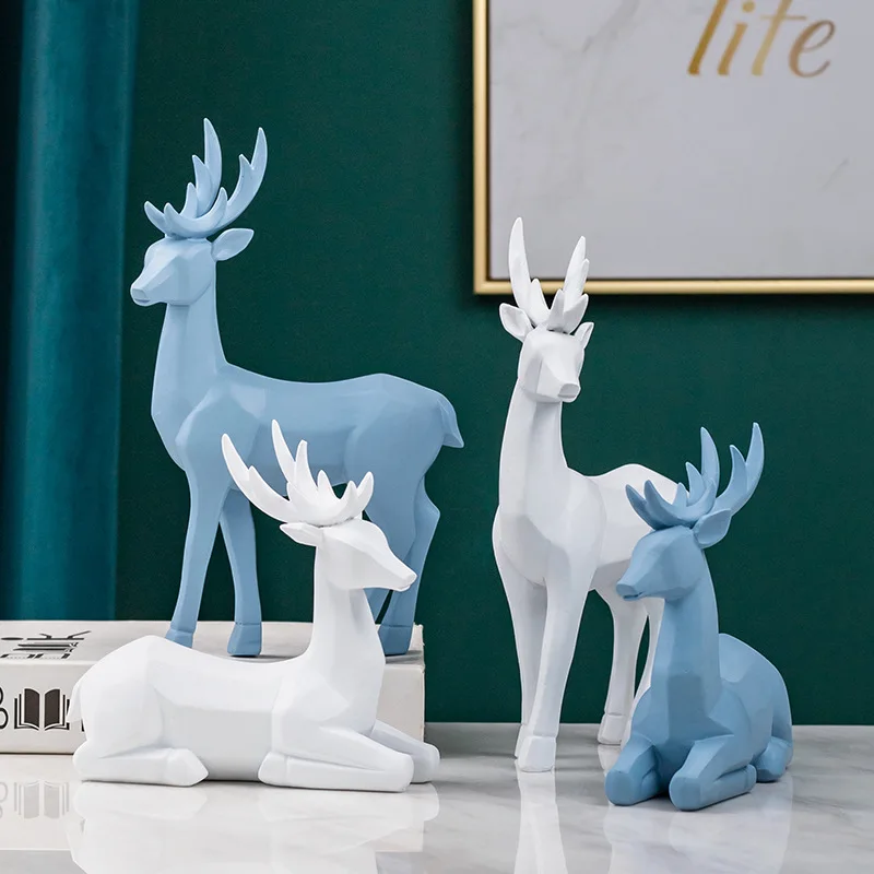 

2pcs/Set Nordic elk Statue Animal Figurine Abstract Geometric Style Resin deer Sculpture Home Office Decoration Gift