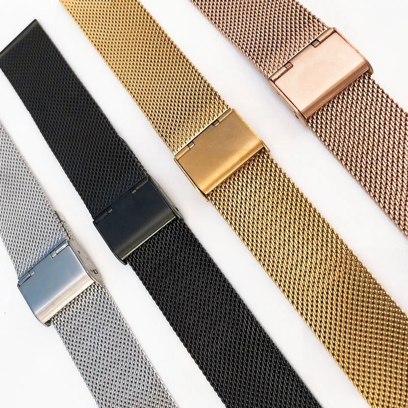 16mm 18mm 20mm 22mm Universal Milanese Watchbands Quick Release Watch Band Mesh Stainless Steel Strap Wrist Belt Bracelet Silver