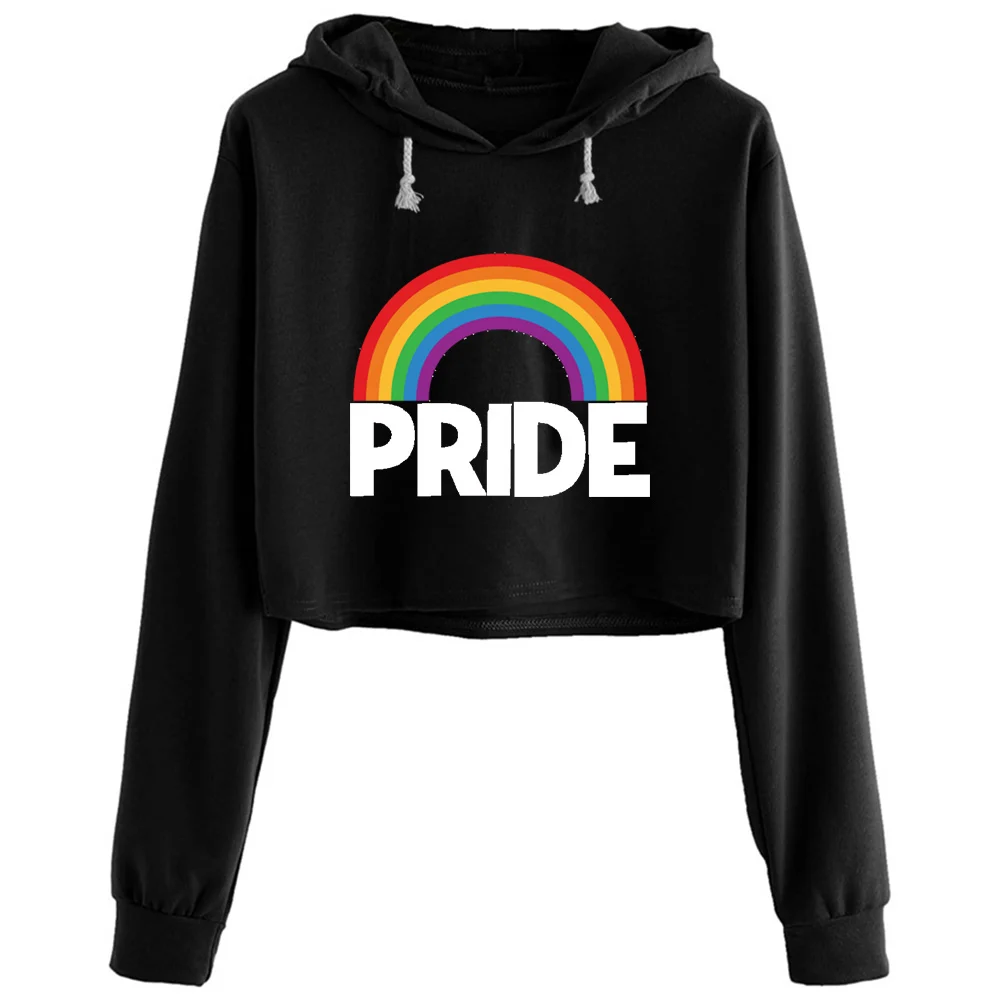 

Gay Pride Rainbow For Celebrating Lgbtq Pride Crop Hoodies Women Emo Aesthetic Kpop Korean Pullover For Girls