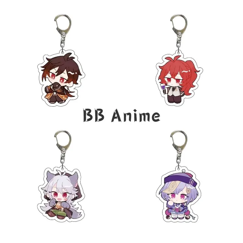 

Anime Keychain Genshin Impact Zhongli Qiqi Player Diluc Klee Man Key Chain For Womens Cute Bag Pendant Key Ring Gift
