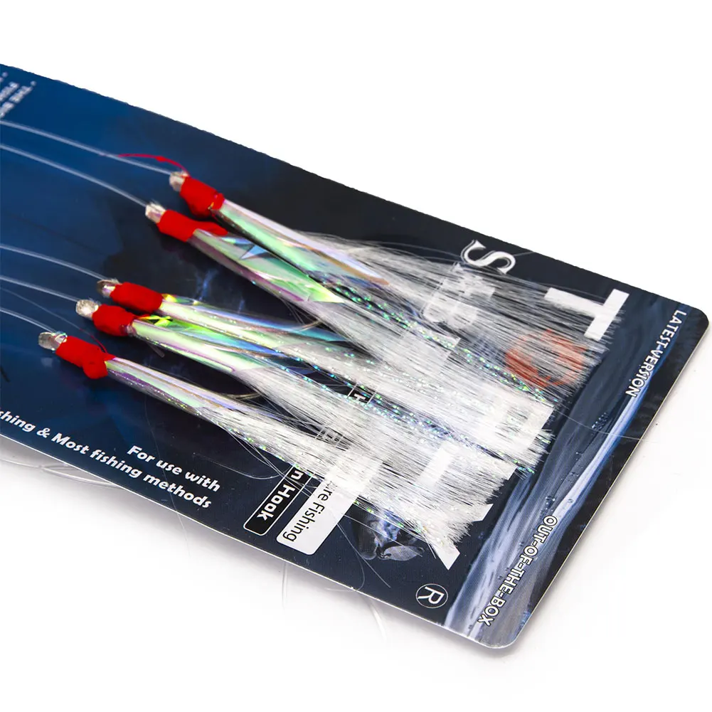 

5PCS Carbon Steel Mackerel Feathers Bass Cod Lure Sea Fishing Reflective Fishing Hook Fishing Wire For Swivel Rigs Bait Jigs