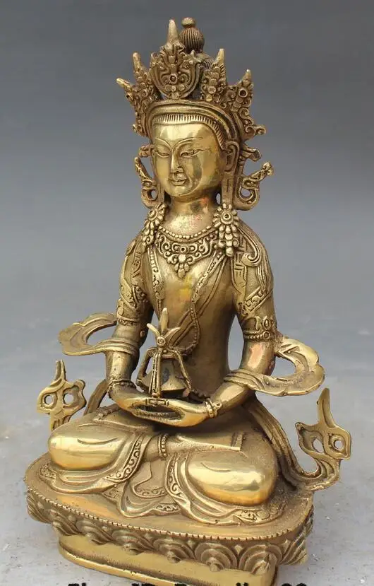 9&quot Chinese Tibetan Buddhism Bronze Amitayus longevity God Goddess Buddha Statue | Дом и сад