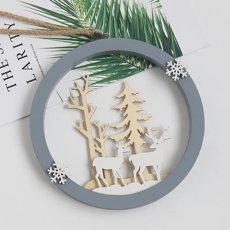 Простой скандинавский деревянный круглый кулон в виде лося рождественские