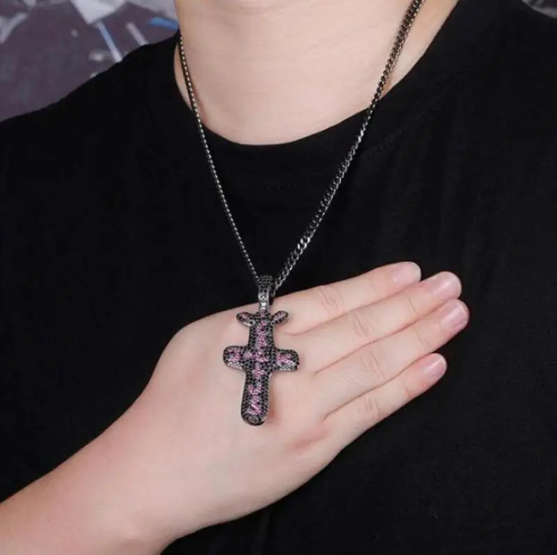 

Retro Zircon Letter Cross Pendant Necklace Men and Women Fashion Jewelry Hip Hop Trend Necklace Jewelry