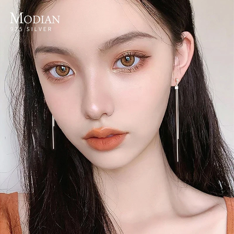 

Modian Trendy Street Style Sterling Silver 925 Long Chain Tassel Dangle Earring for Women Geometric Drop Earring Fine Jewelry
