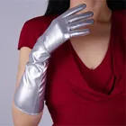 40 см лакированная кожа Серебряные перчатки длинные секции искусственная кожа Теплые Яркие Кожаные зеркальные Металлические Блестящие женские Фотообои