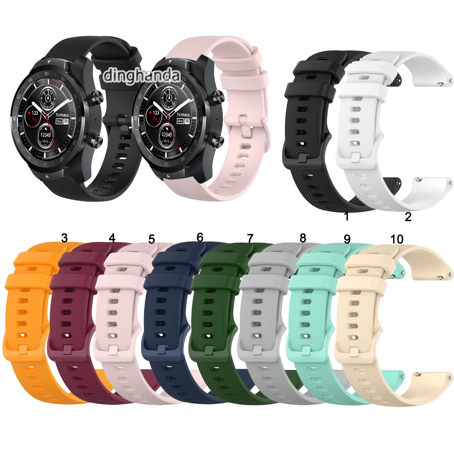 

Ремешок силиконовый для смарт-часов Ticwatch E 2 Pro E2 S2 GTX Pro3 Pro 2020 4G