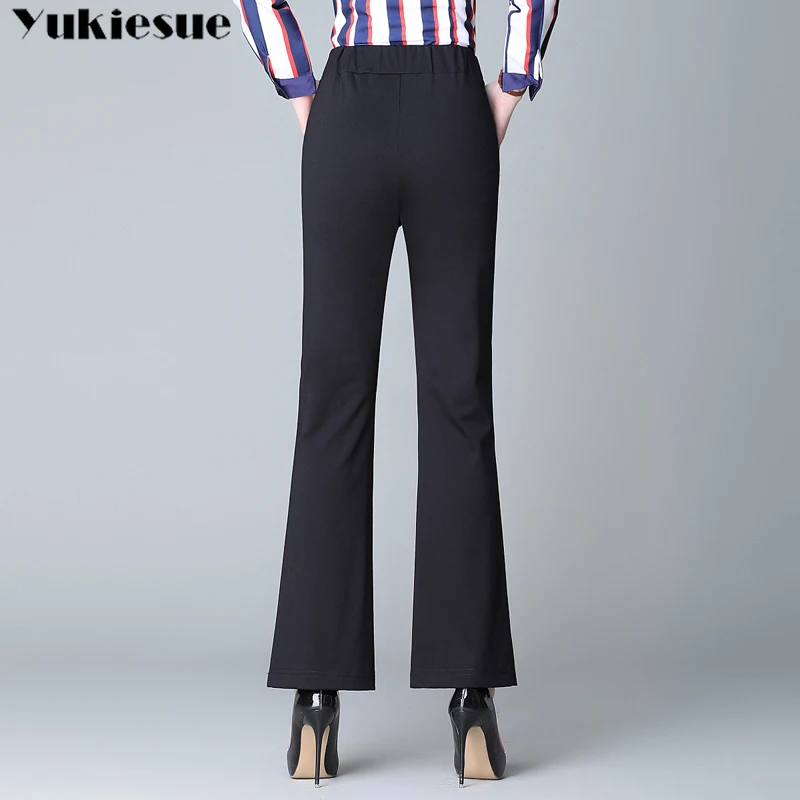 Черные элегантные офисные женские брюки с высокой эластичной талией и